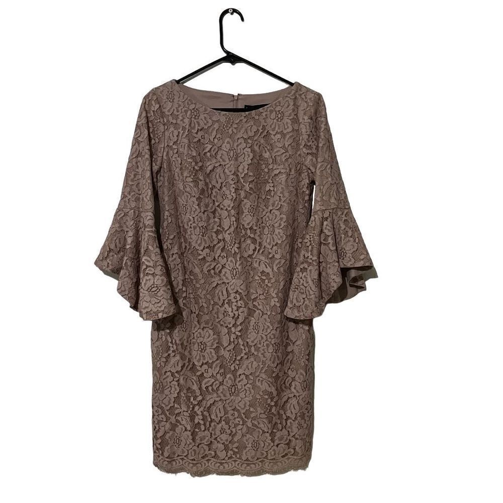 Chetta B Dusty Mauve Lace Bell Sleeve Size 4 - Picture 3 of 8